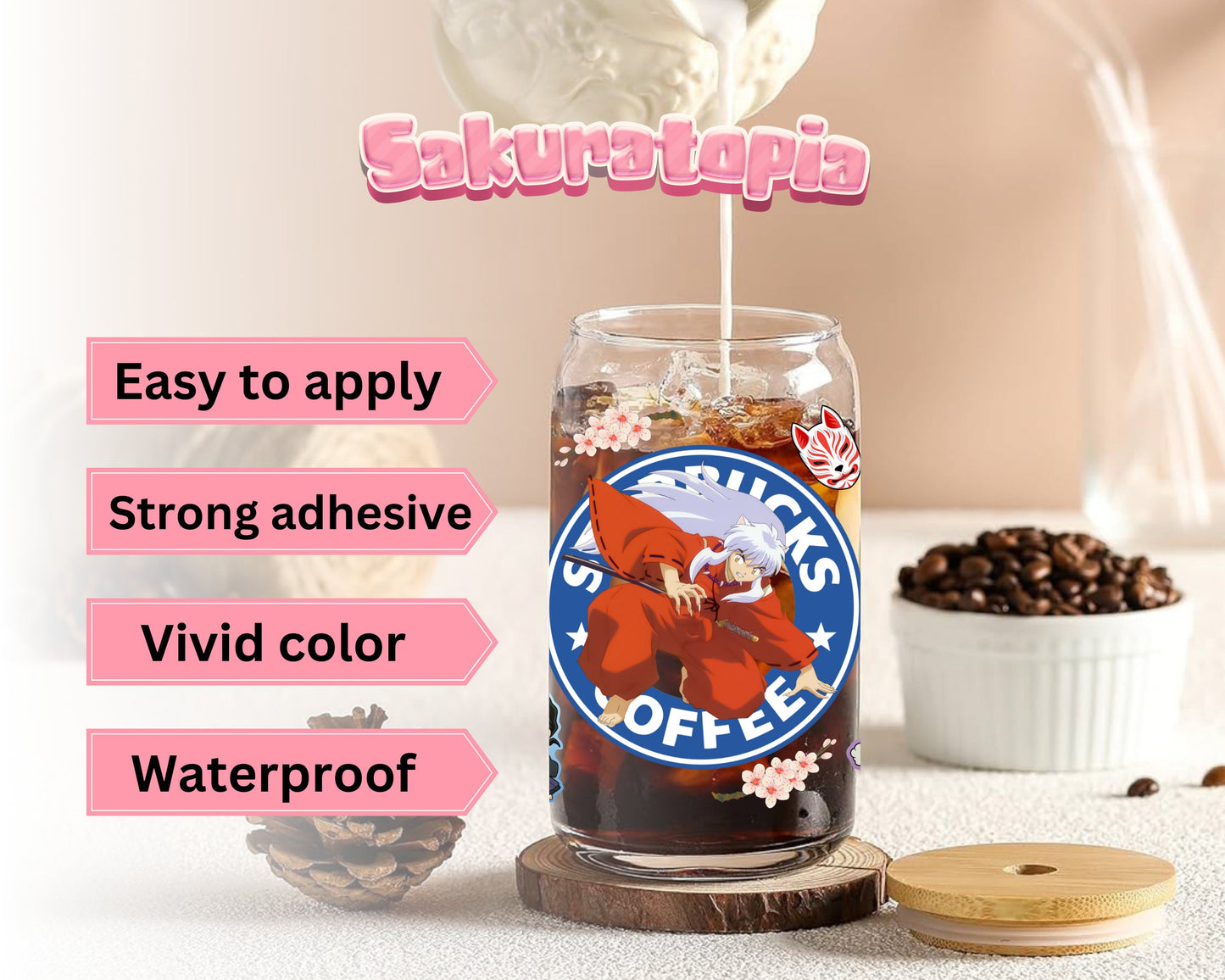 UVDTF Anime Cup Wrap, Ready to Use Glass Cup UVDTF transfers for Glass Can | Ready to Apply UVDTF wraps for Libbey Glass