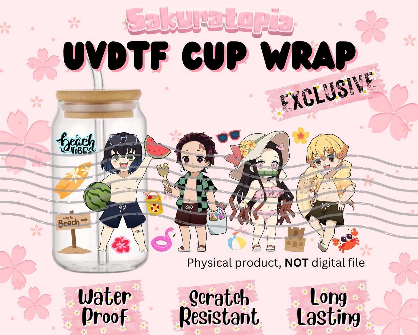 UVDTF Anime Cup Wrap, Ready to Use Glass Cup UVDTF transfers for Glass Can | Ready to Apply UVDTF wraps for Libbey Glass