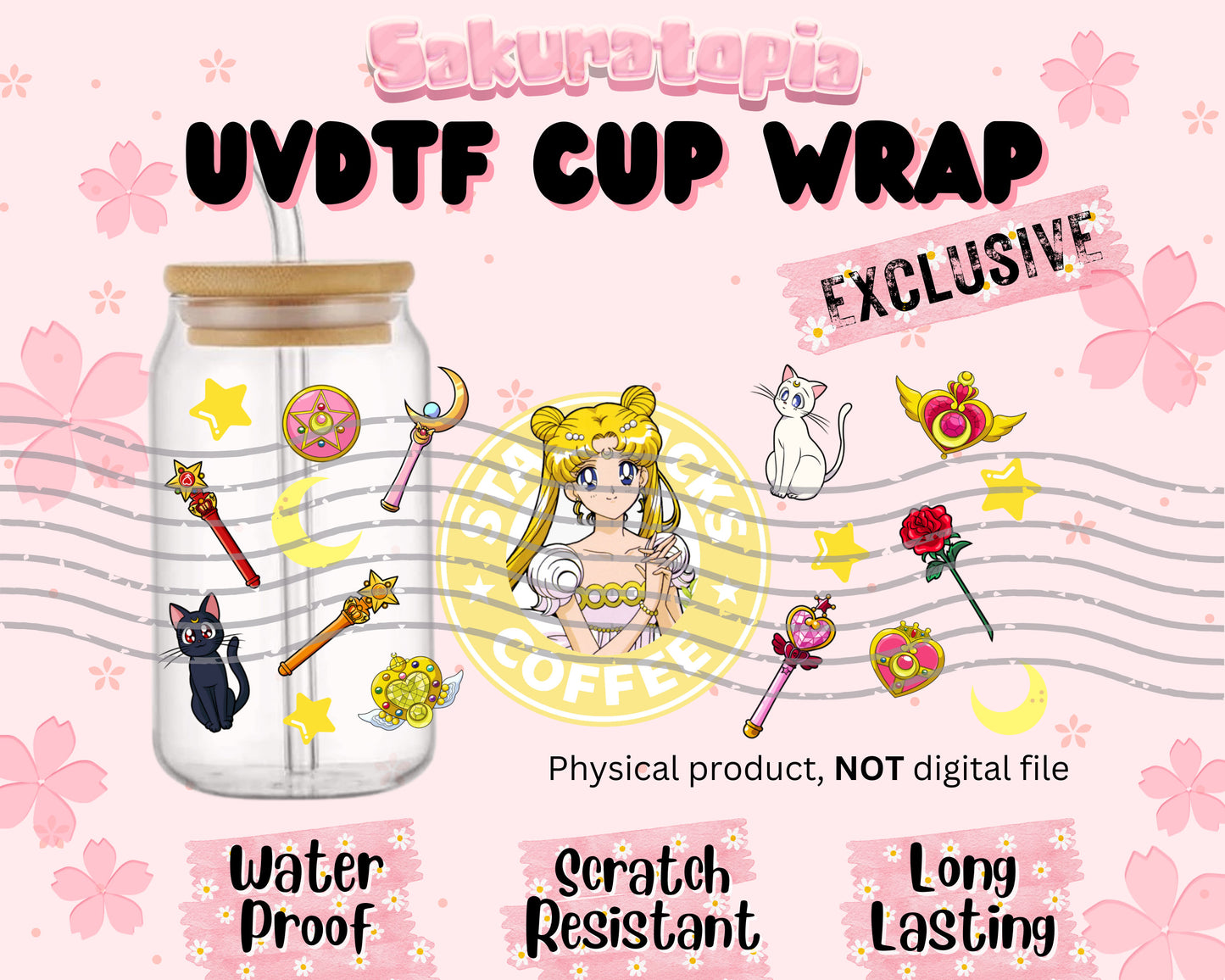 UVDTF Anime Cup Wrap, Ready to Use Glass Cup UVDTF transfers for Glass Can | Ready to Apply UVDTF wraps for Libbey Glass
