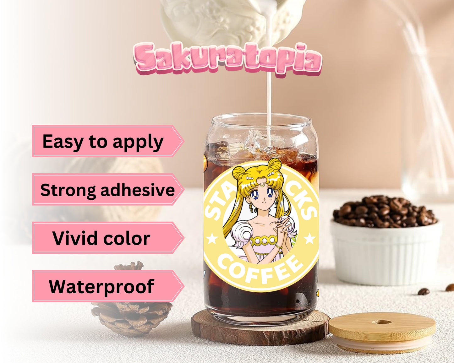 UVDTF Anime Cup Wrap, Ready to Use Glass Cup UVDTF transfers for Glass Can | Ready to Apply UVDTF wraps for Libbey Glass