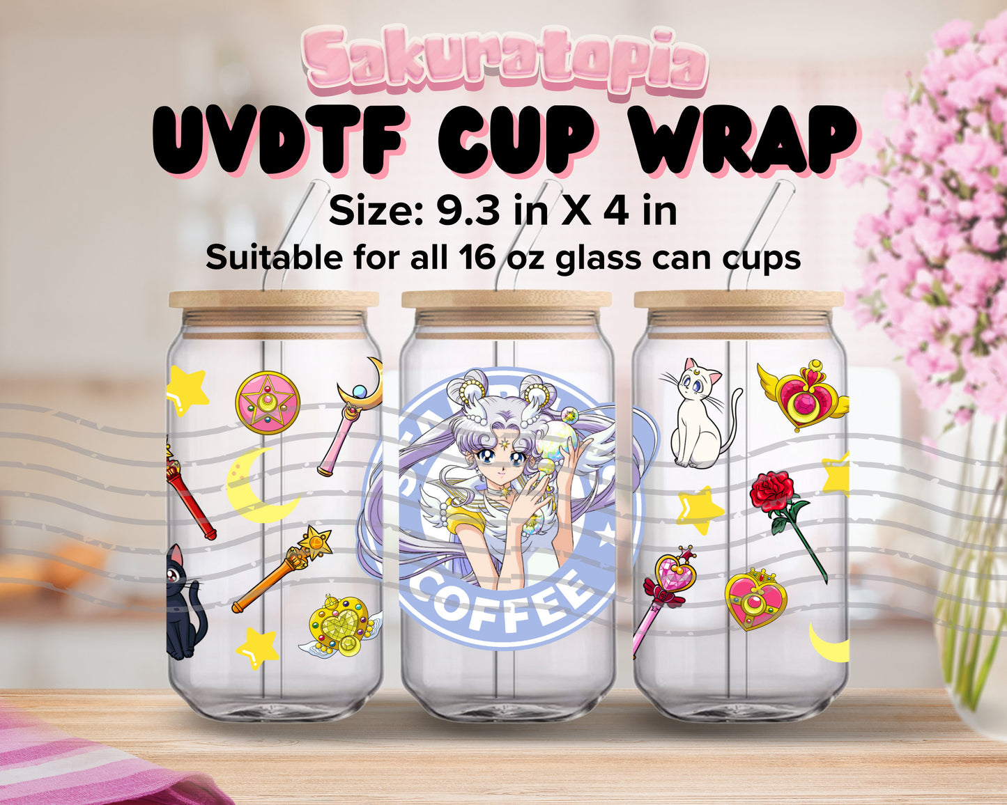 UVDTF Anime Cup Wrap, Ready to Use Glass Cup UVDTF transfers for Glass Can | Ready to Apply UVDTF wraps for Libbey Glass