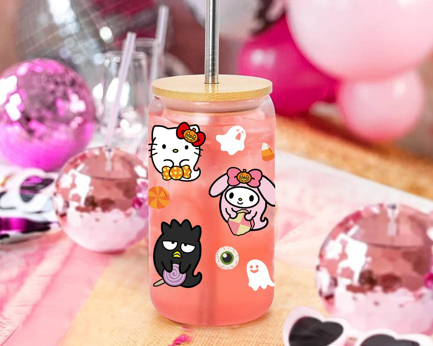 UVDTF Sanrio Anime Cup Wrap, Ready to Use Glass Cup UVDTF transfers for Glass Can | Ready to Apply UVDTF wraps for Libbey Glass