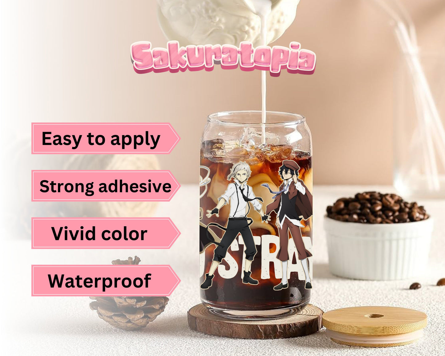 UVDTF Anime Cup Wrap, Ready to Use Glass Cup UVDTF transfers for Glass Can | Ready to Apply UVDTF wraps for Libbey Glass
