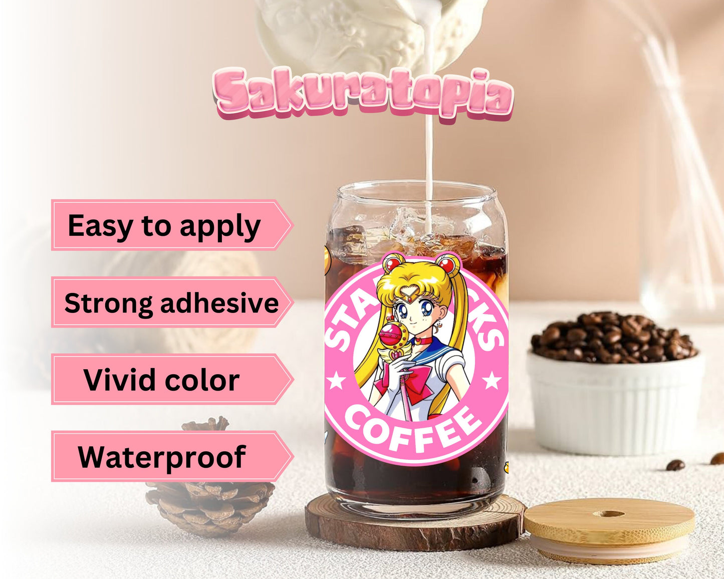 UVDTF Anime Cup Wrap, Ready to Use Glass Cup UVDTF transfers for Glass Can | Ready to Apply UVDTF wraps for Libbey Glass