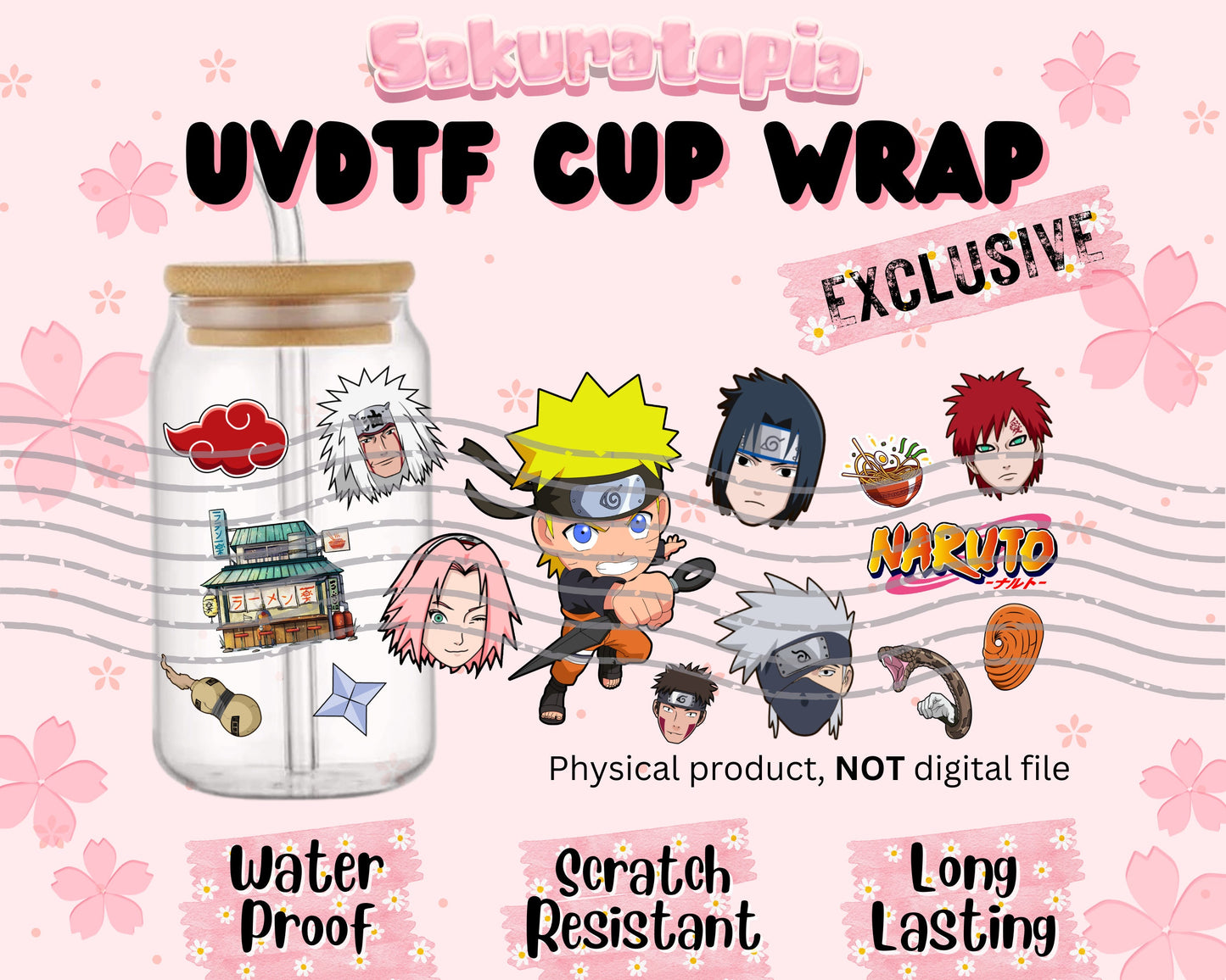 UVDTF Anime Cup Wrap, Ready to Use Glass Cup UVDTF transfers for Glass Can | Ready to Apply UVDTF wraps for Libbey Glass