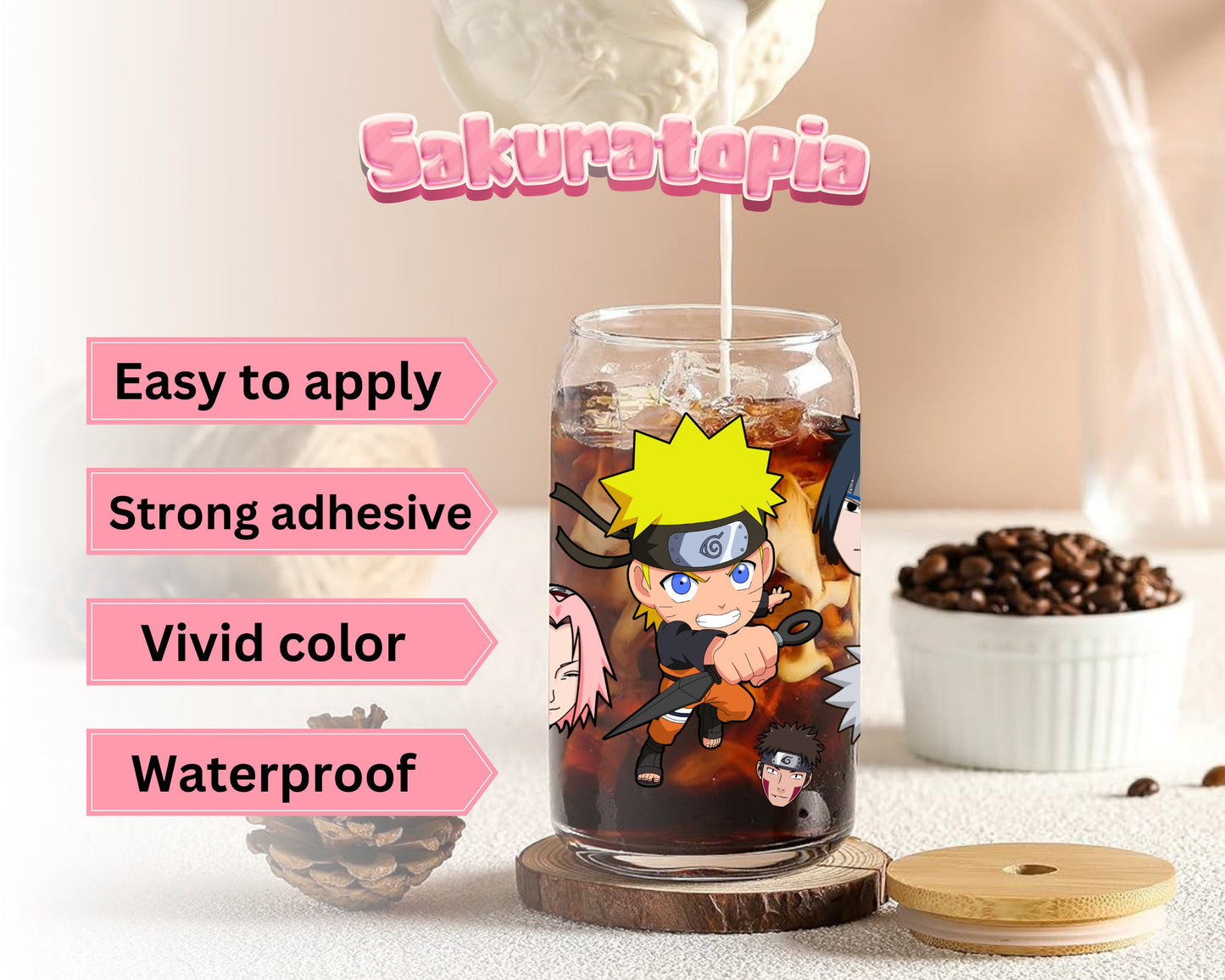 UVDTF Anime Cup Wrap, Ready to Use Glass Cup UVDTF transfers for Glass Can | Ready to Apply UVDTF wraps for Libbey Glass