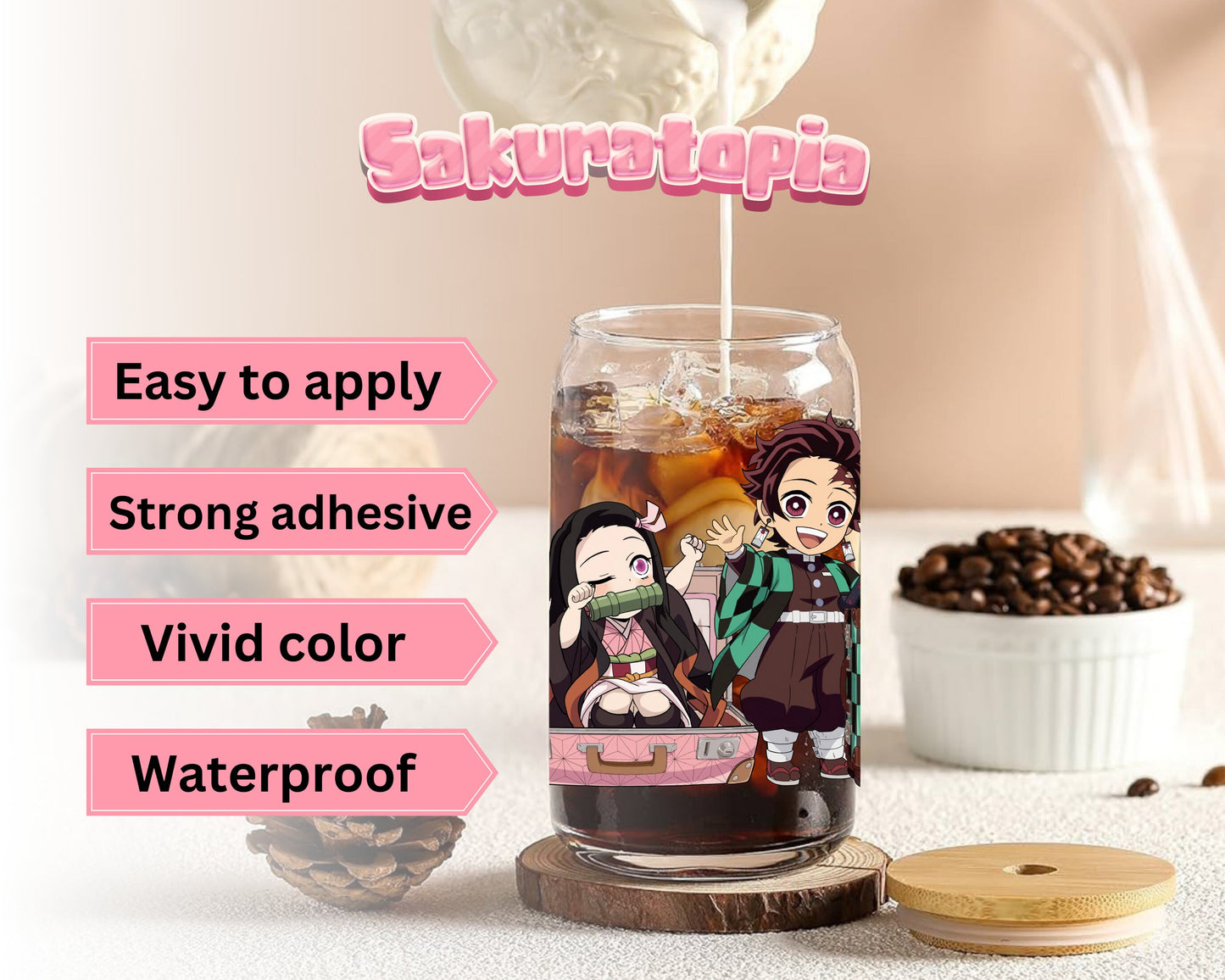UVDTF Anime Cup Wrap, Ready to Use Glass Cup UVDTF transfers for Glass Can | Ready to Apply UVDTF wraps for Libbey Glass