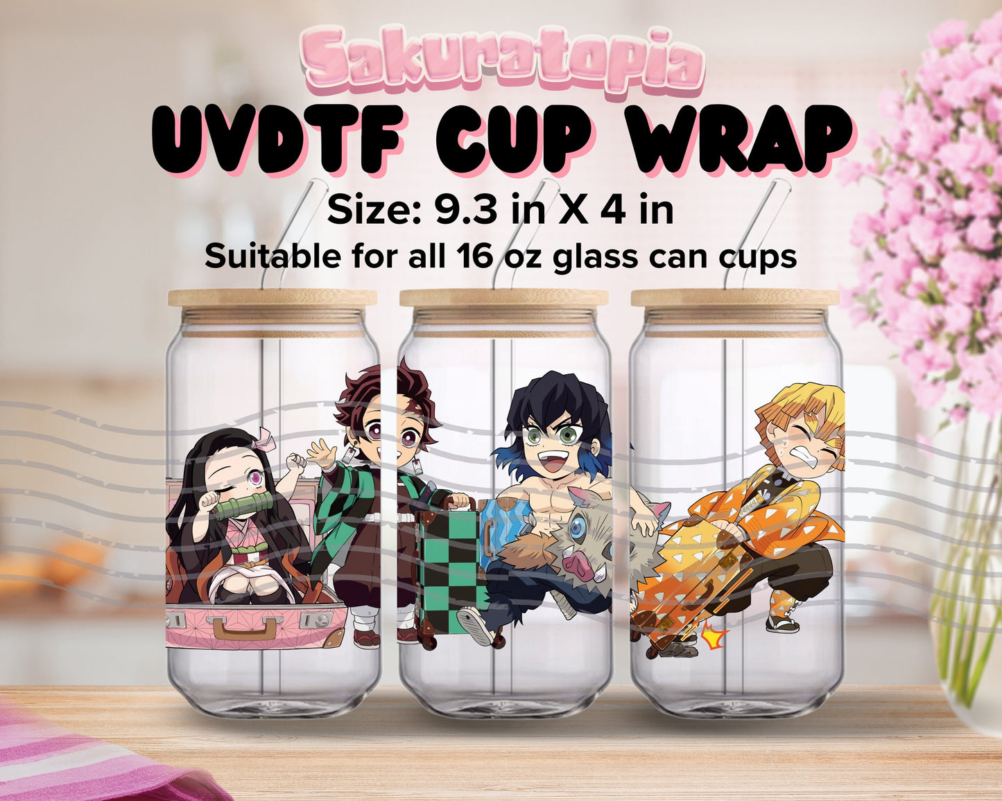 UVDTF Anime Cup Wrap, Ready to Use Glass Cup UVDTF transfers for Glass Can | Ready to Apply UVDTF wraps for Libbey Glass