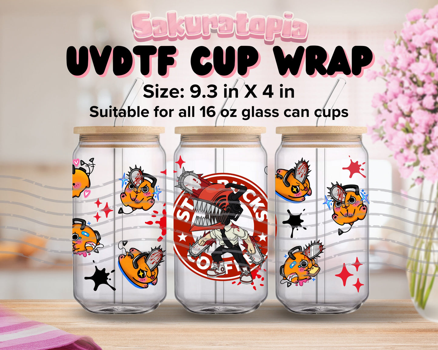 UVDTF Anime Cup Wrap, Ready to Use Glass Cup UVDTF transfers for Glass Can | Ready to Apply UVDTF wraps for Libbey Glass