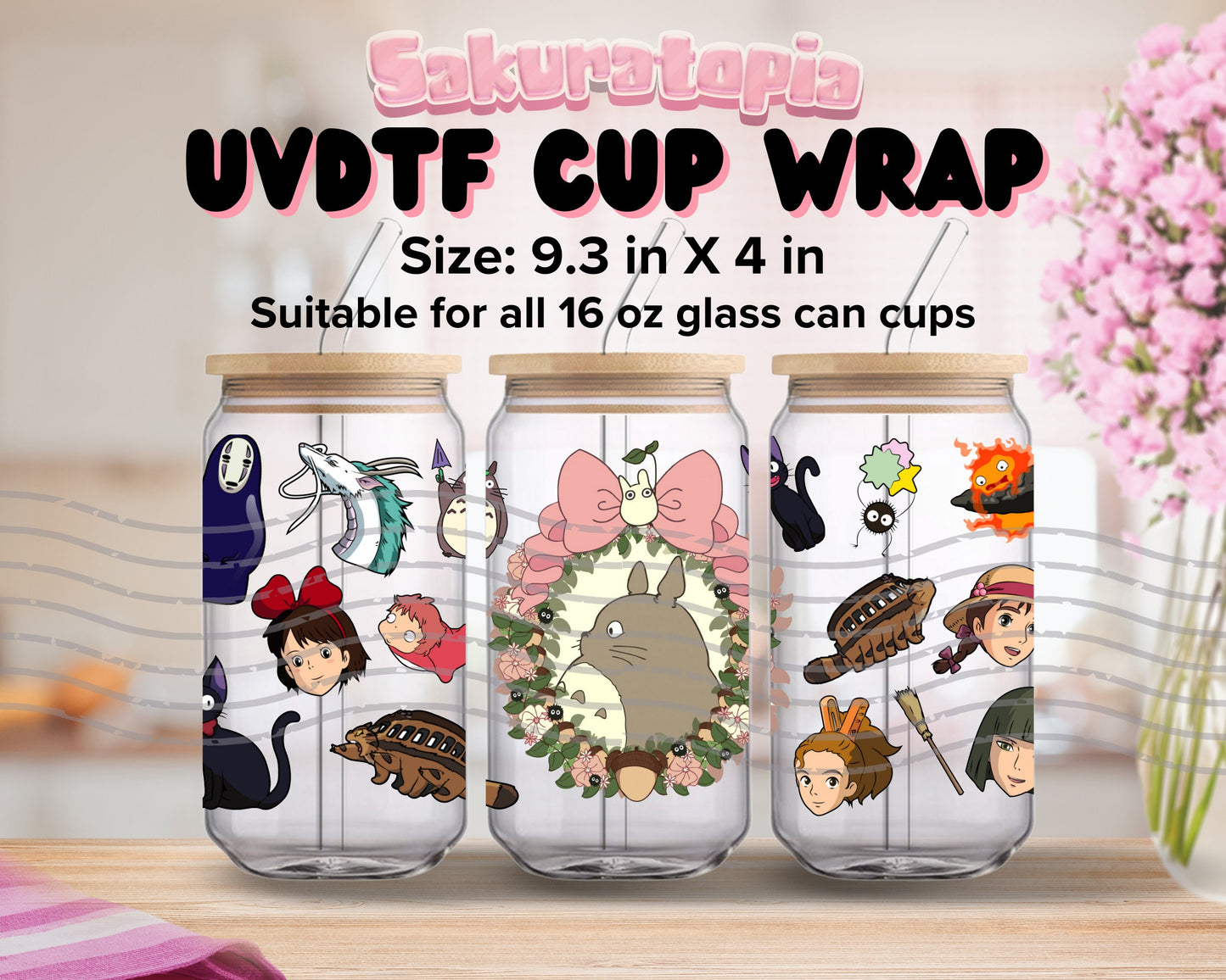 UVDTF Anime Cup Wrap, Ready to Use Glass Cup UVDTF transfers for Glass Can | Ready to Apply UVDTF wraps for Libbey Glass