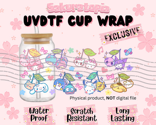 UVDTF Sanrio Anime Cup Wrap, Ready to Use Glass Cup UVDTF transfers for Glass Can | Ready to Apply UVDTF wraps for Libbey Glass