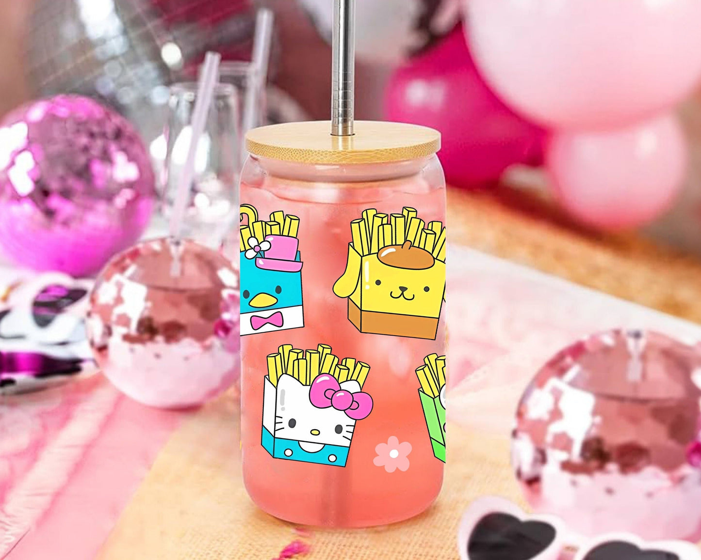 UVDTF Sanrio Anime Cup Wrap, Ready to Use Glass Cup UVDTF transfers for Glass Can | Ready to Apply UVDTF wraps for Libbey Glass