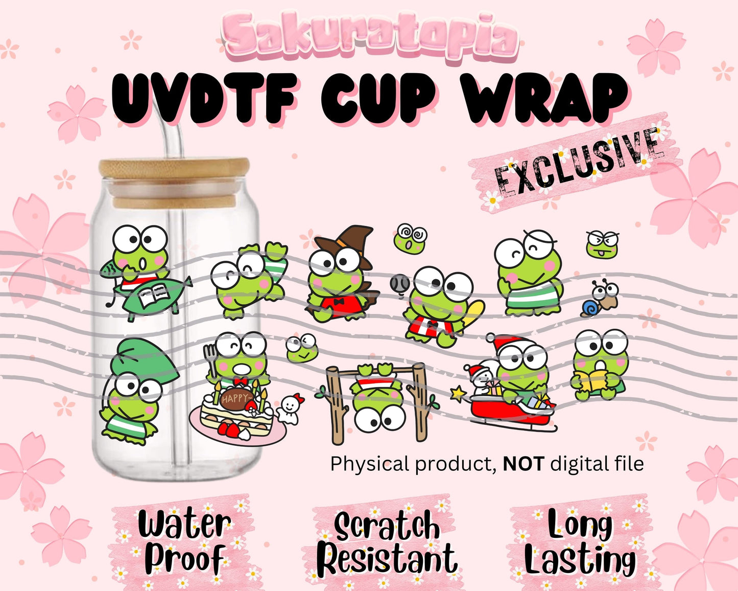 UVDTF Sanrio Anime Cup Wrap, Ready to Use Glass Cup UVDTF transfers for Glass Can | Ready to Apply UVDTF wraps for Libbey Glass