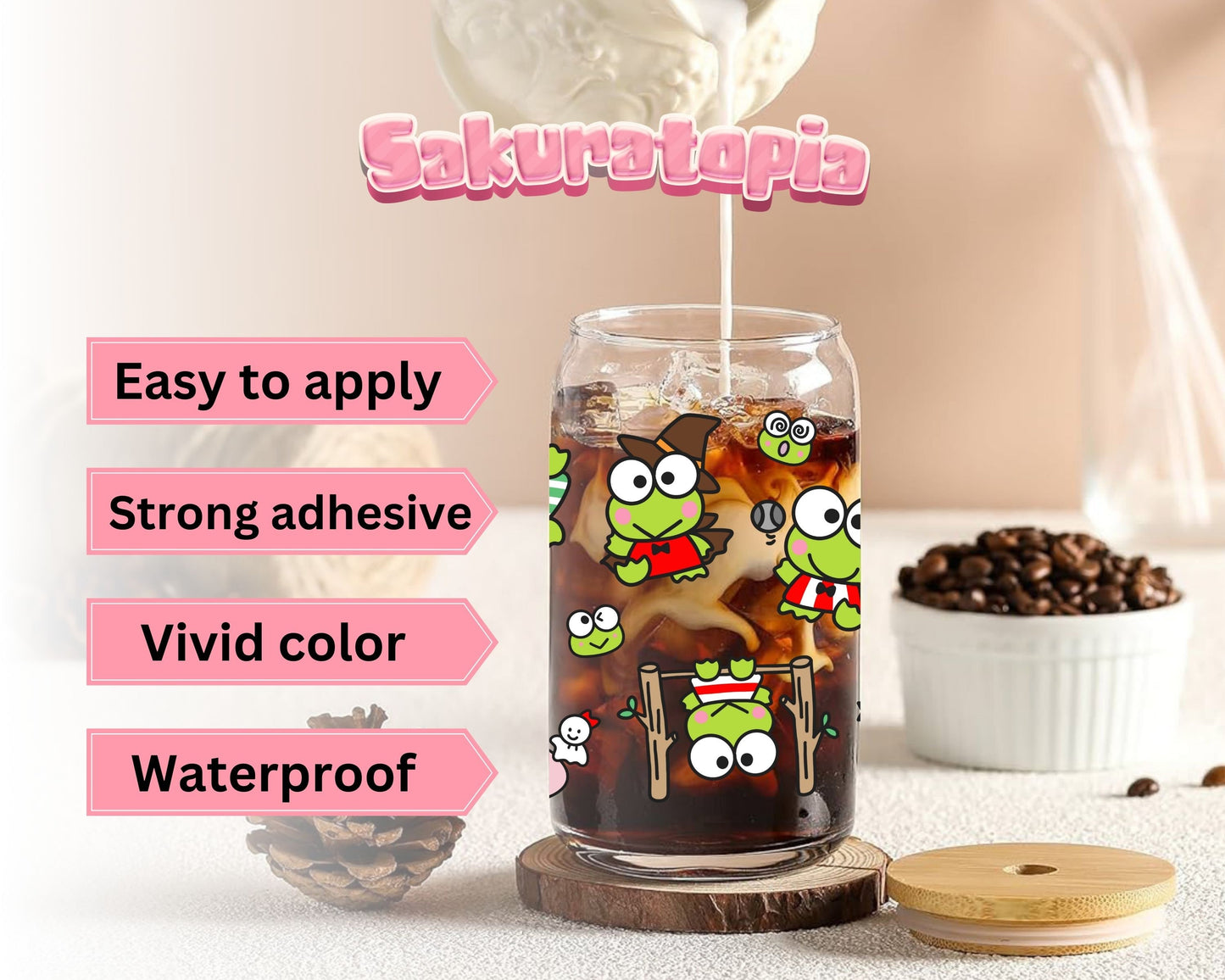 UVDTF Sanrio Anime Cup Wrap, Ready to Use Glass Cup UVDTF transfers for Glass Can | Ready to Apply UVDTF wraps for Libbey Glass