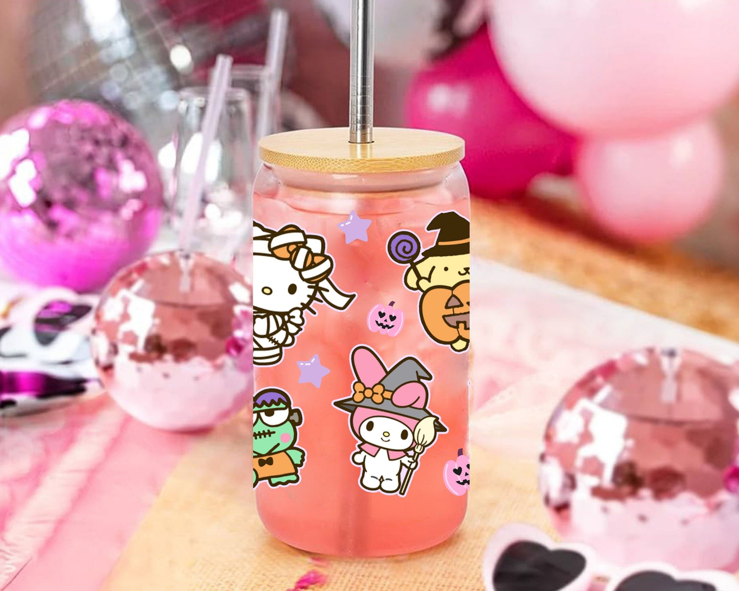 UVDTF Sanrio Anime Cup Wrap, Ready to Use Glass Cup UVDTF transfers for Glass Can | Ready to Apply UVDTF wraps for Libbey Glass