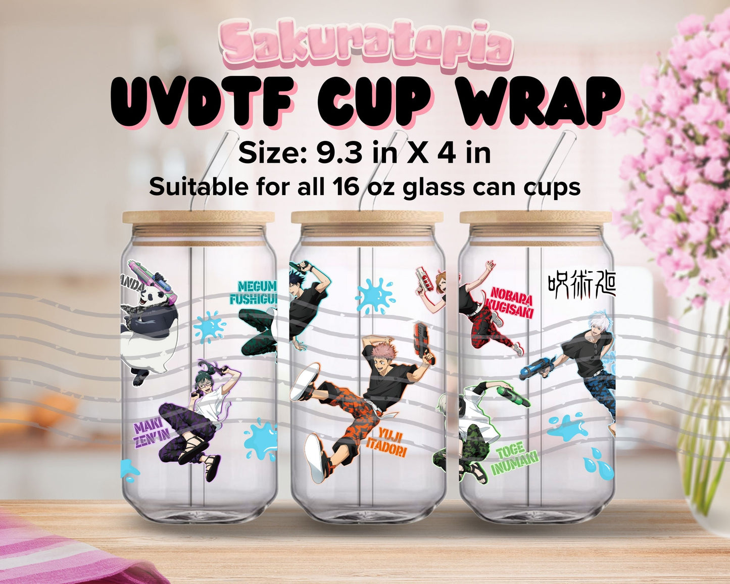 UVDTF Anime Cup Wrap, Ready to Use Glass Cup UVDTF transfers for Glass Can | Ready to Apply UVDTF wraps for Libbey Glass