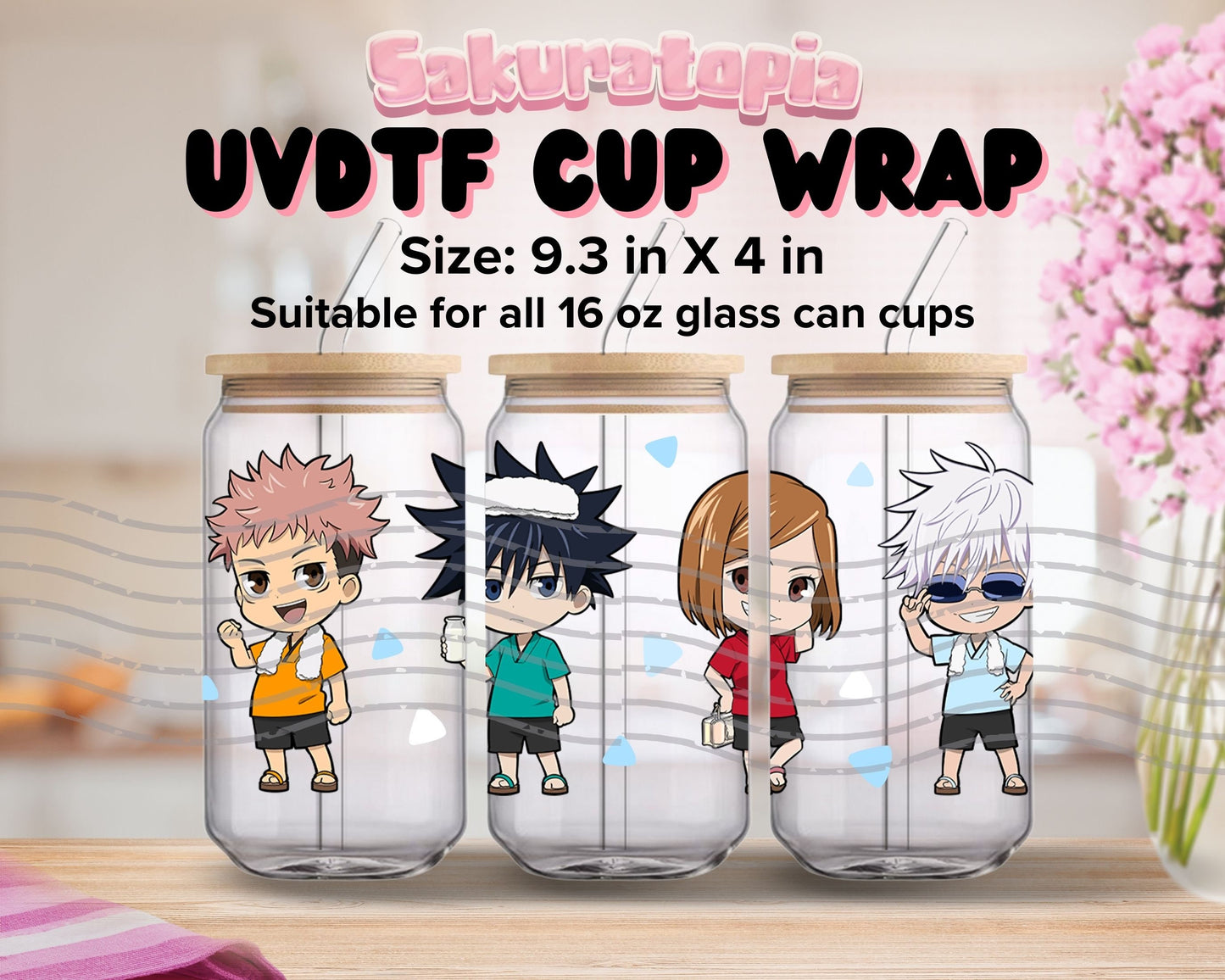UVDTF Anime Cup Wrap, Ready to Use Glass Cup UVDTF transfers for Glass Can | Ready to Apply UVDTF wraps for Libbey Glass