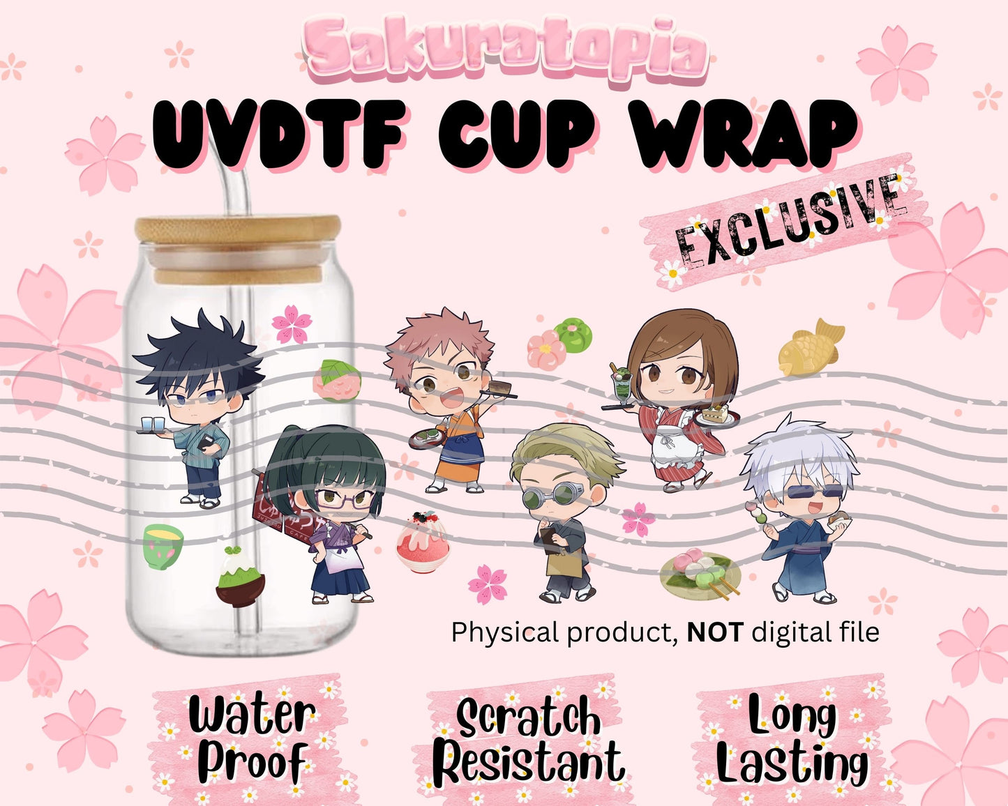 UVDTF Anime Cup Wrap, Ready to Use Glass Cup UVDTF transfers for Glass Can | Ready to Apply UVDTF wraps for Libbey Glass