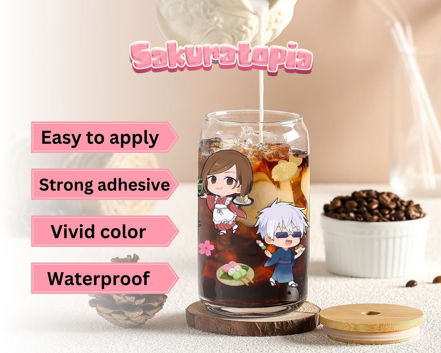 UVDTF Anime Cup Wrap, Ready to Use Glass Cup UVDTF transfers for Glass Can | Ready to Apply UVDTF wraps for Libbey Glass