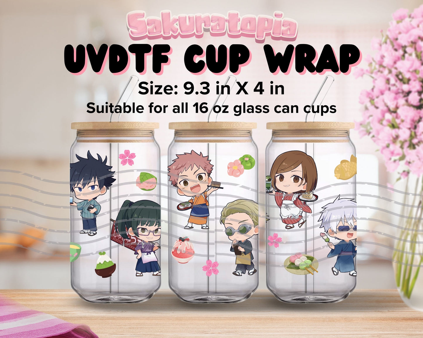 UVDTF Anime Cup Wrap, Ready to Use Glass Cup UVDTF transfers for Glass Can | Ready to Apply UVDTF wraps for Libbey Glass