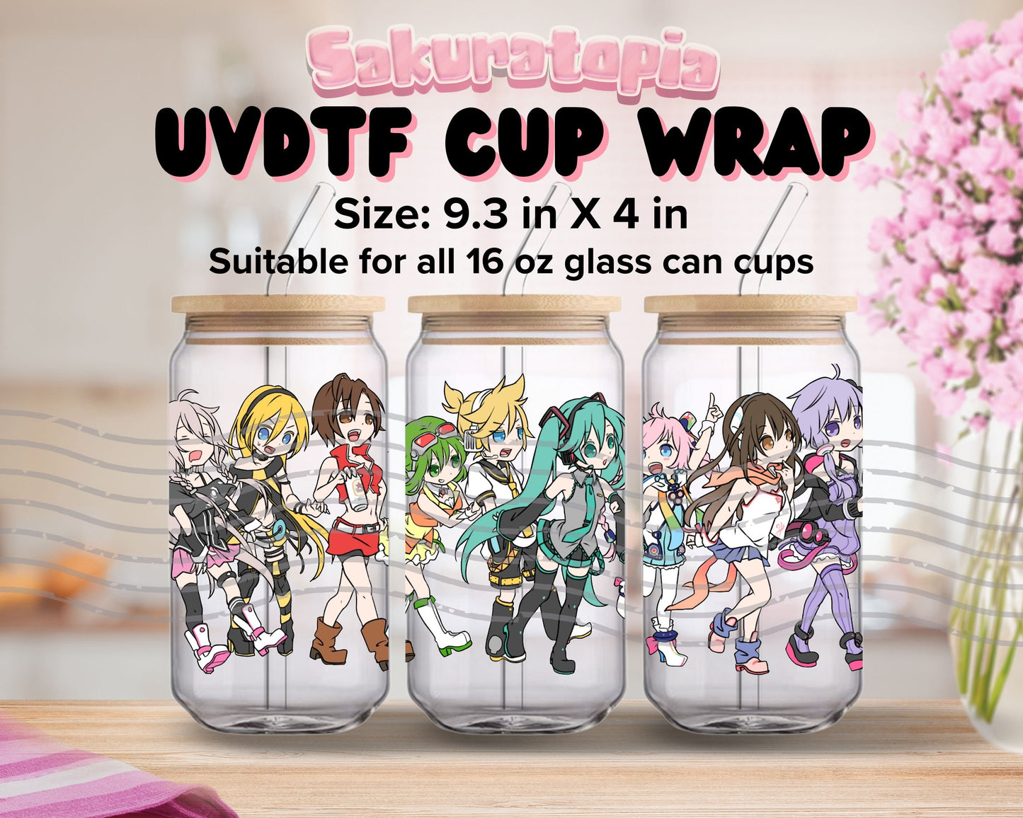 UVDTF Anime Cup Wrap, Ready to Use Glass Cup UVDTF transfers for Glass Can | Ready to Apply UVDTF wraps for Libbey Glass
