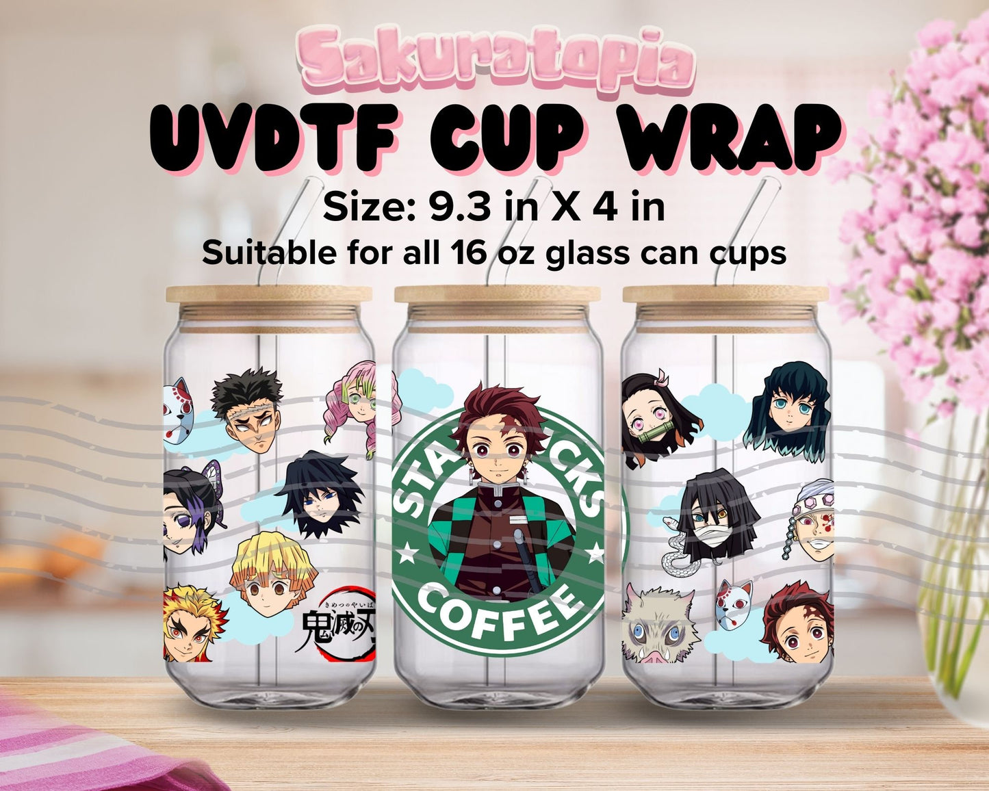 UVDTF Demon Anime Cup Wrap, Ready to Use Glass Cup UVDTF transfers for Glass Can | Ready to Apply UVDTF wraps for Libbey Glass