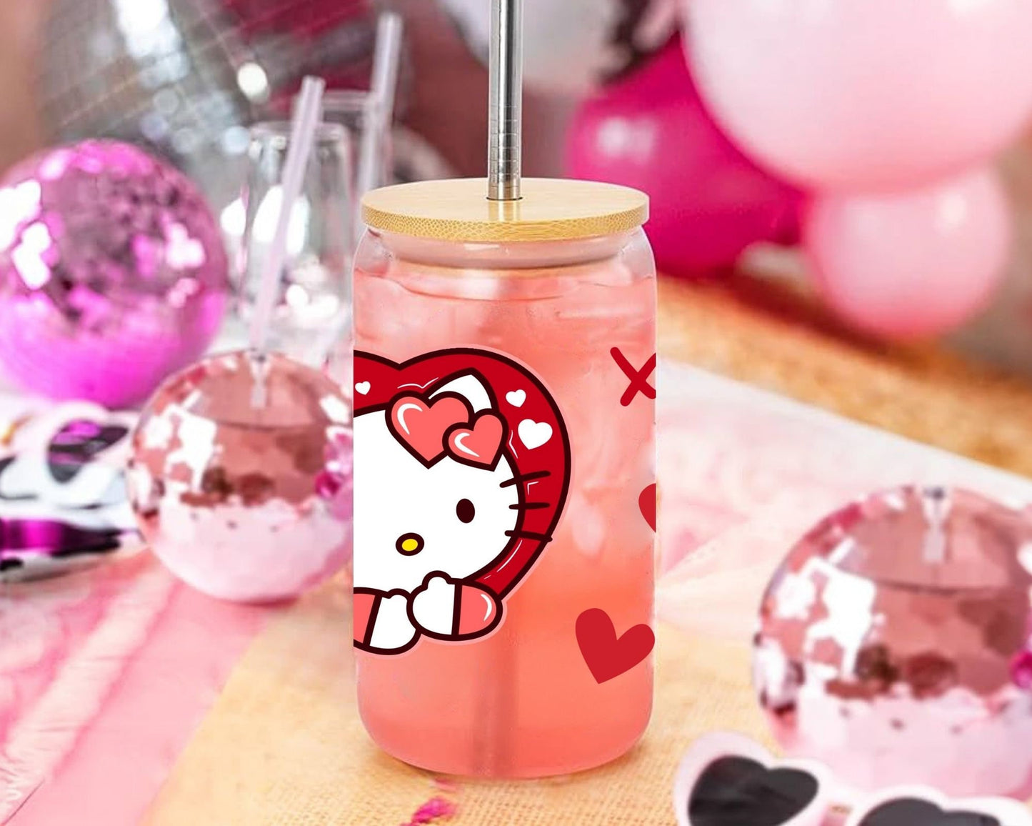 UVDTF Sanrio Valentine's Day Kawaii Cat Cup Wrap, Ready to use UVDTF for Glass Cup , Valentines Day Libbey glass wrap, Beer can glass 16oz wrap