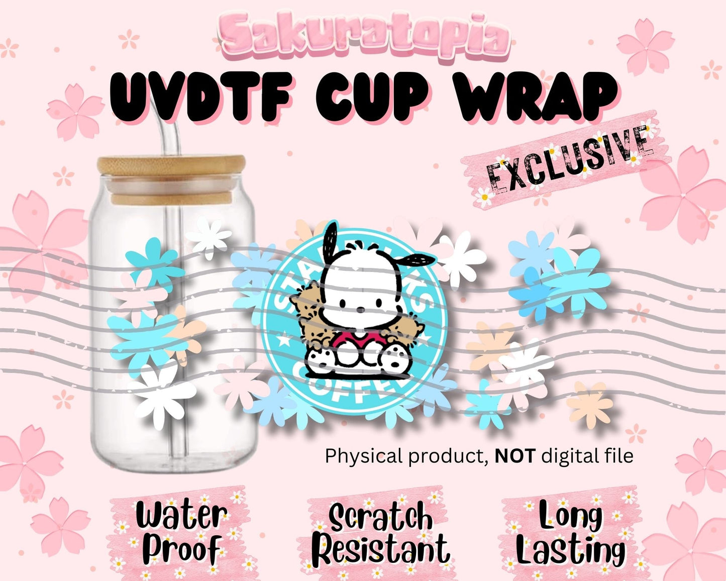 UVDTF Sanrio Anime Cup Wrap, Ready to Use Glass Cup UVDTF transfers for Glass Can | Ready to Apply UVDTF wraps for Libbey Glass