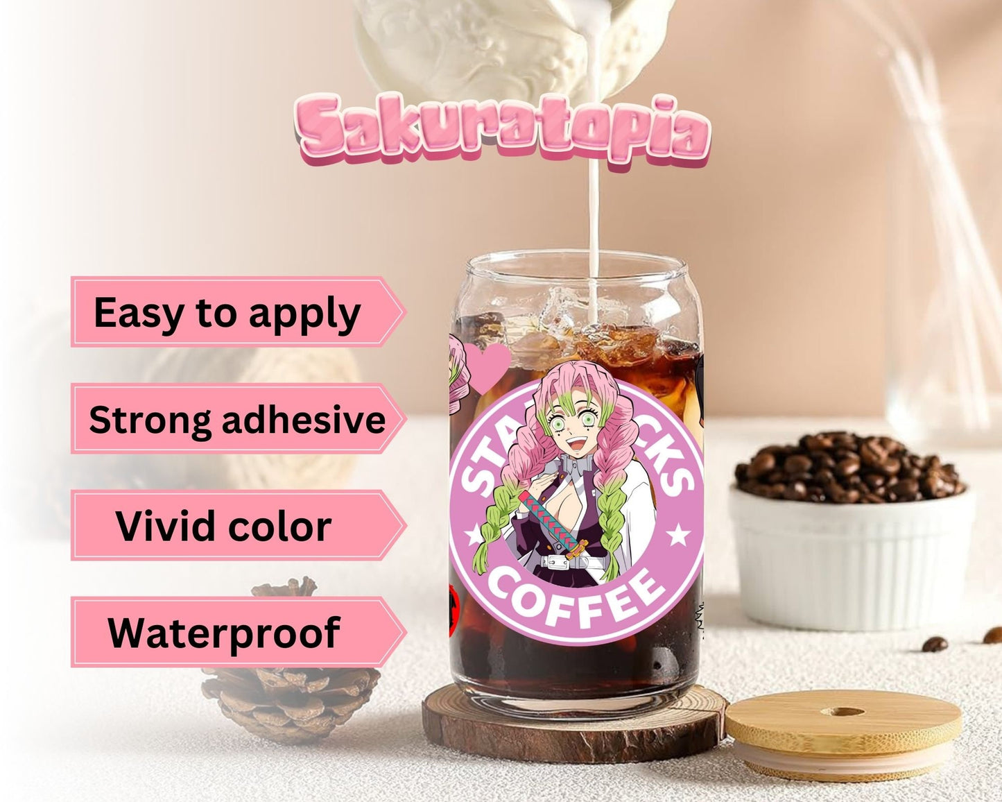 UVDTF Anime Cup Wrap, Ready to Use Glass Cup UVDTF transfers for Glass Can | Ready to Apply UVDTF wraps for Libbey Glass