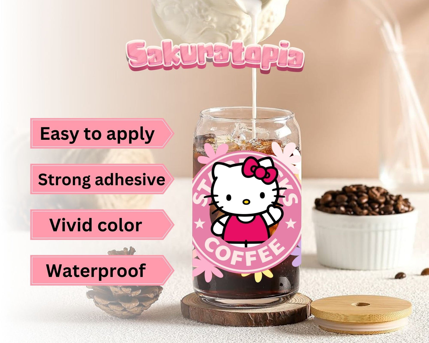 UVDTF Sanrio Anime Cup Wrap, Ready to Use Glass Cup UVDTF transfers for Glass Can | Ready to Apply UVDTF wraps for Libbey Glass