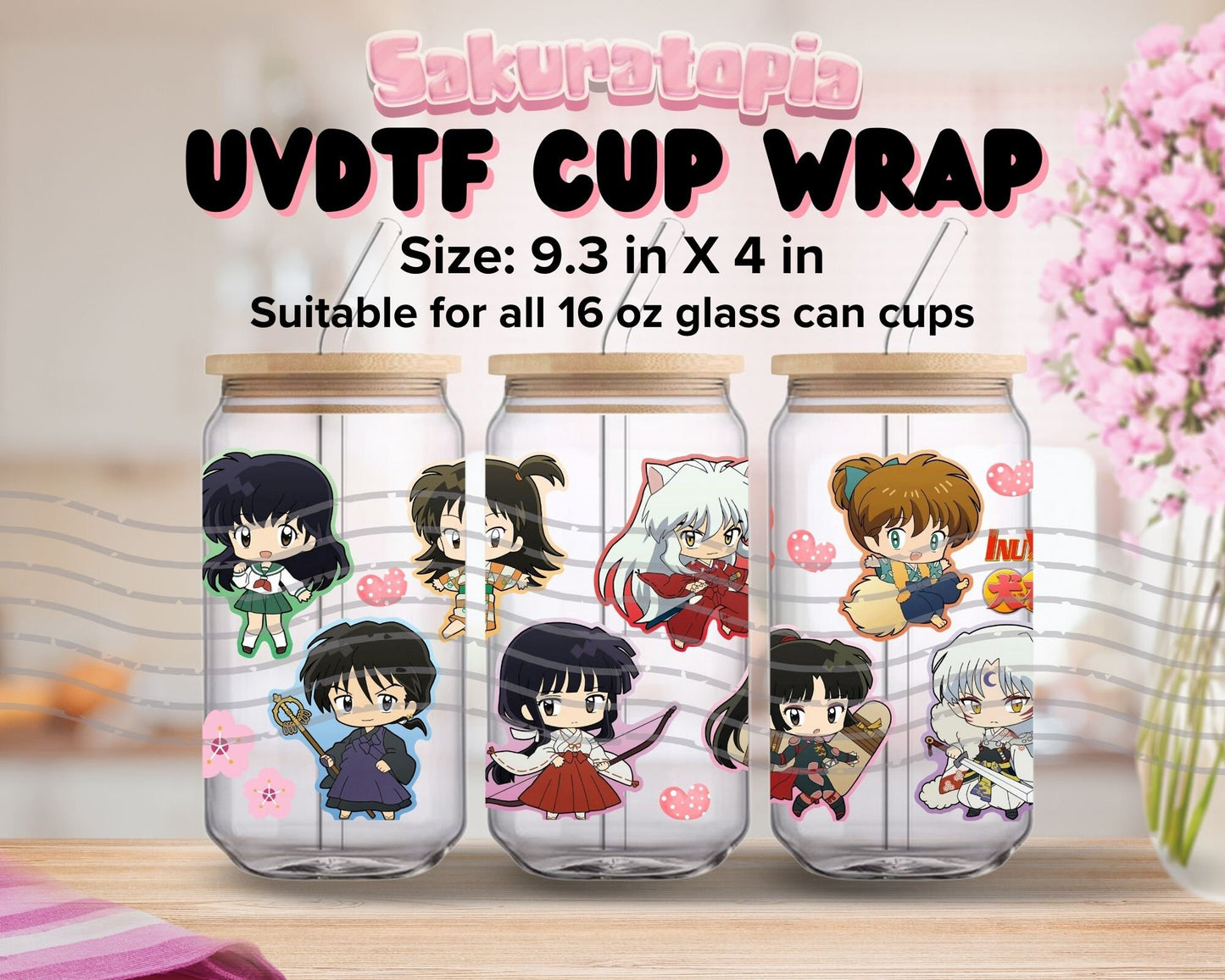 UVDTF Anime Cup Wrap, Ready to Use Glass Cup Wrap for Glass Can | Ready to Apply UVDTF, UVDTF Transfers