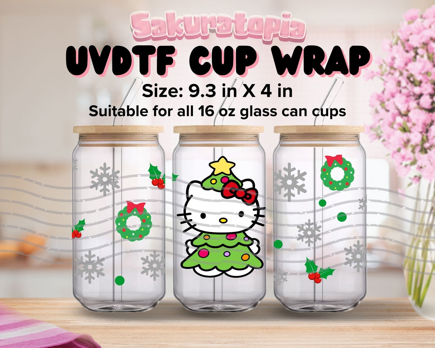 UVDTF Sanrio Anime Cup Wrap, Ready to Use Glass Cup Wrap for Glass Can | Ready to Apply UVDTF, UVDTF Transfers
