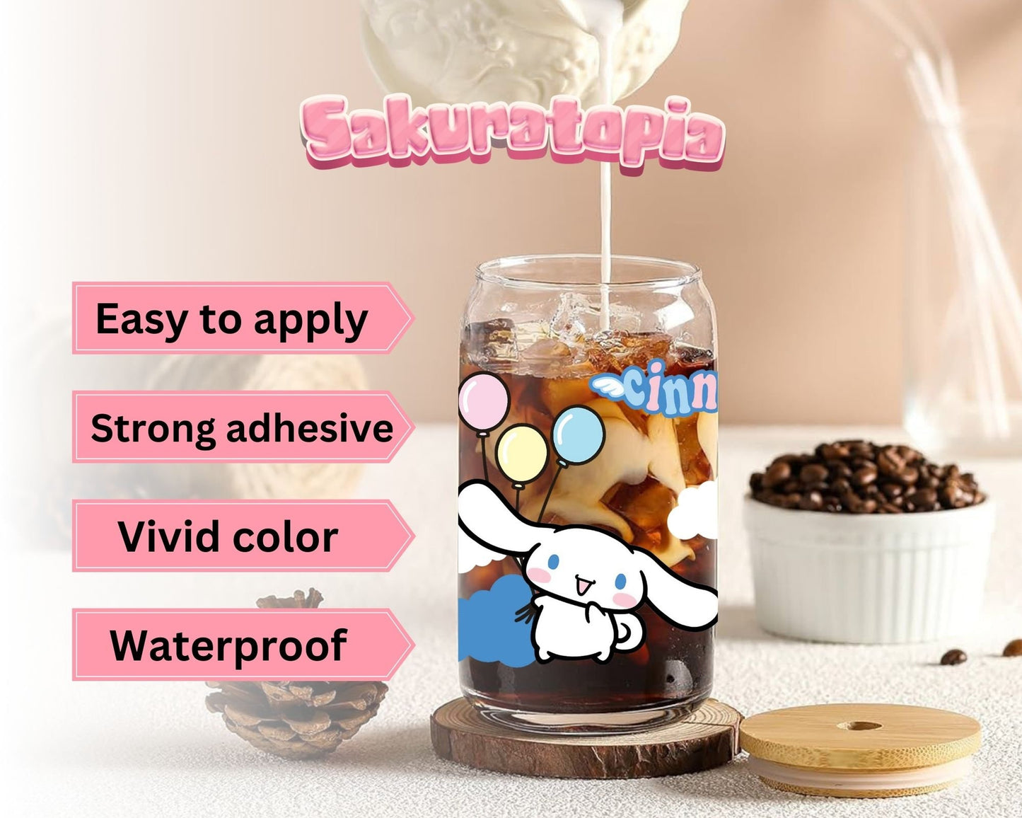 UVDTF Sanrio Anime Cup Wrap, Ready to Use Glass Cup Wrap for Glass Can | Ready to Apply UVDTF, UVDTF Transfers