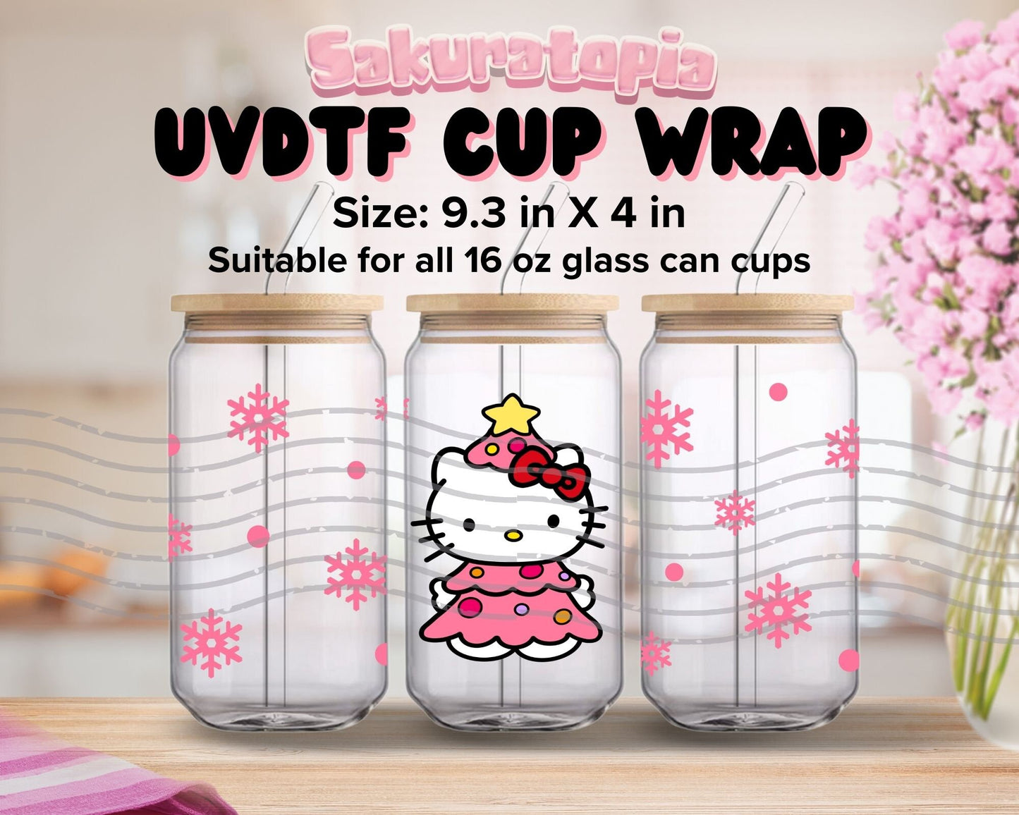 UVDTF Sanrio Anime Cup Wrap, Ready to Use Glass Cup Wrap for Glass Can | Ready to Apply UVDTF, UVDTF Transfers