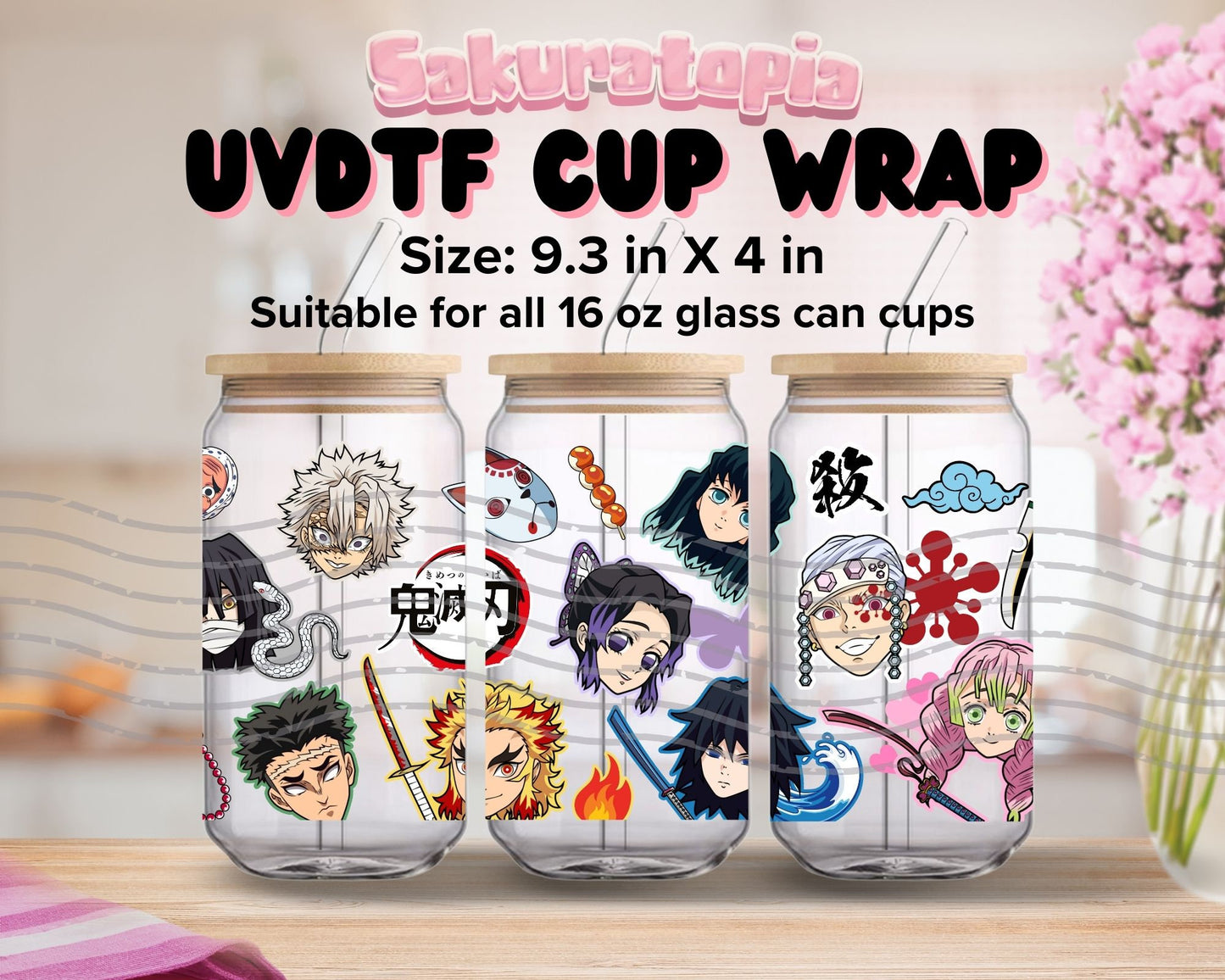 UVDTF Anime Cup Wrap, Ready to Use Glass Cup Wrap for Glass Can | Ready to Apply UVDTF, UVDTF Transfers