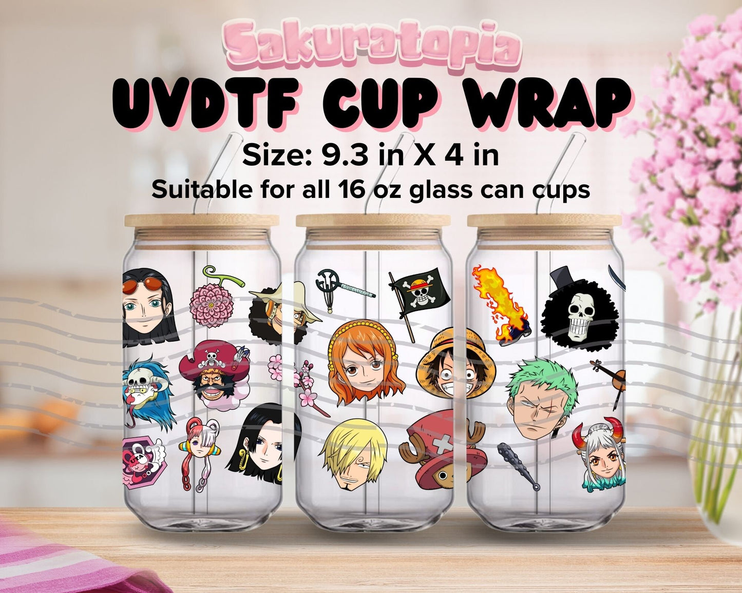 UVDTF Anime Cup Wrap, Ready to Use Glass Cup Wrap for Glass Can | Ready to Apply UVDTF, UVDTF Transfers