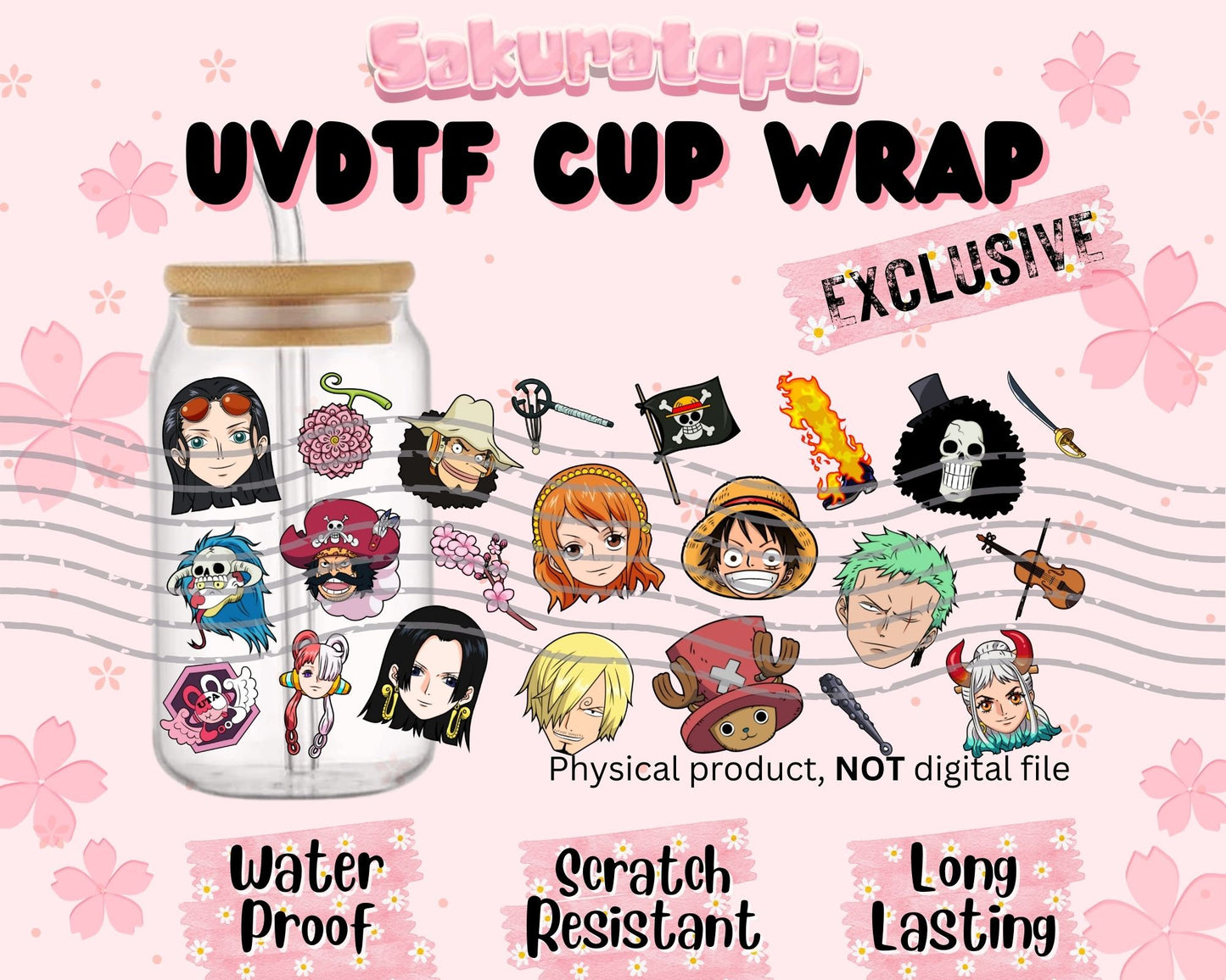 UVDTF Anime Cup Wrap, Ready to Use Glass Cup Wrap for Glass Can | Ready to Apply UVDTF, UVDTF Transfers