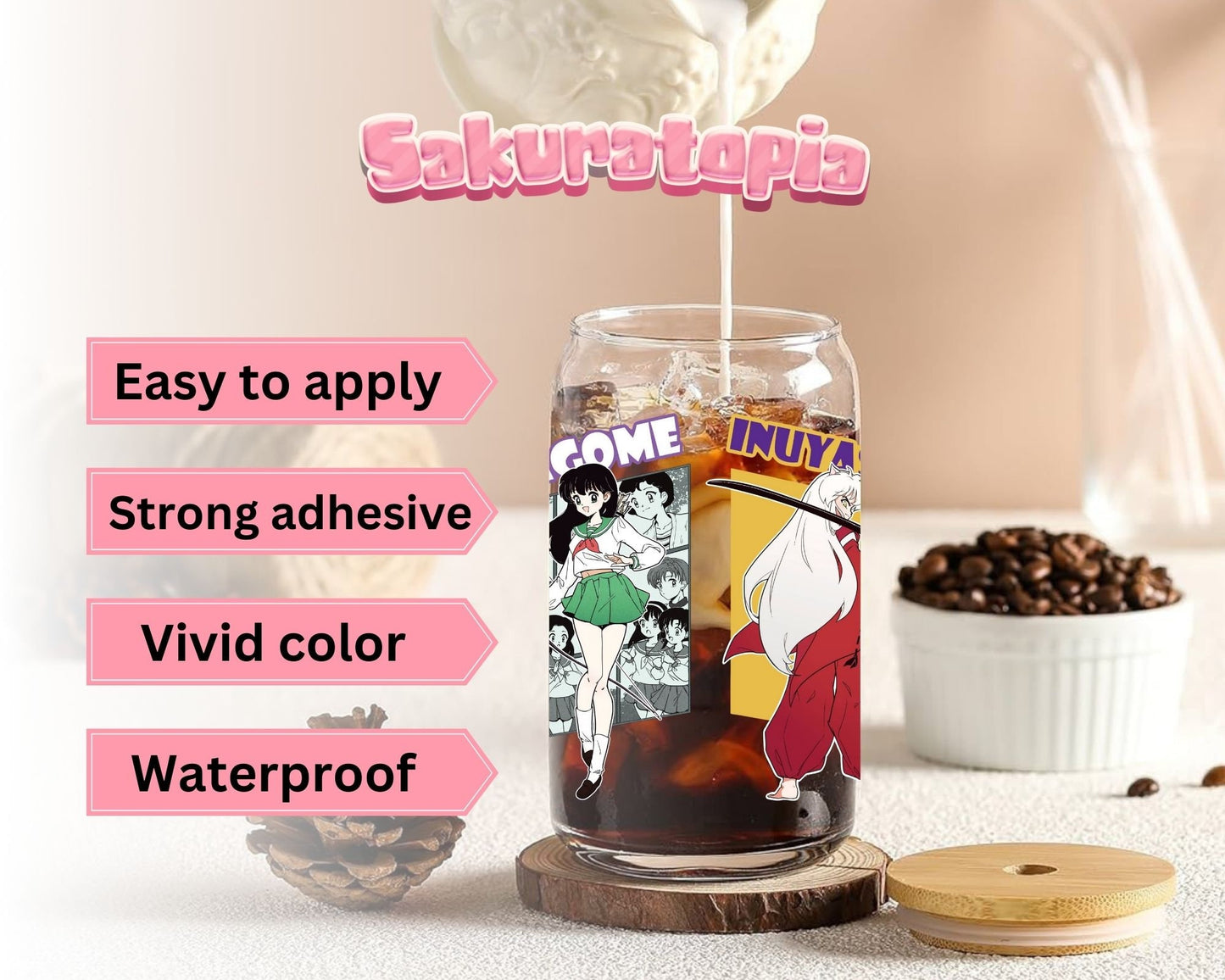 UVDTF Anime Cup Wrap, Ready to Use Glass Cup Wrap for Glass Can | Ready to Apply UVDTF, UVDTF Transfers