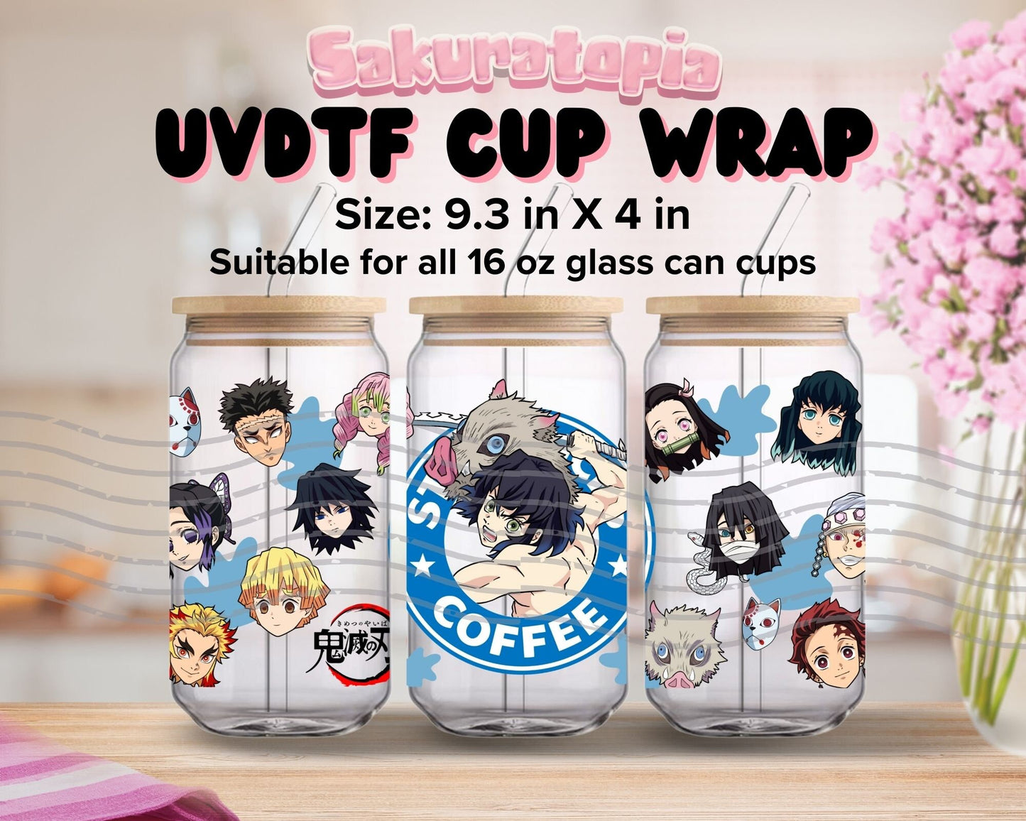 UVDTF Anime Cup Wrap, Ready to Use Glass Cup Wrap for Glass Can | Ready to Apply UVDTF, UVDTF Transfers