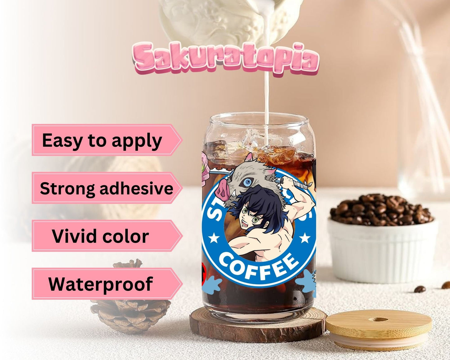 UVDTF Anime Cup Wrap, Ready to Use Glass Cup Wrap for Glass Can | Ready to Apply UVDTF, UVDTF Transfers