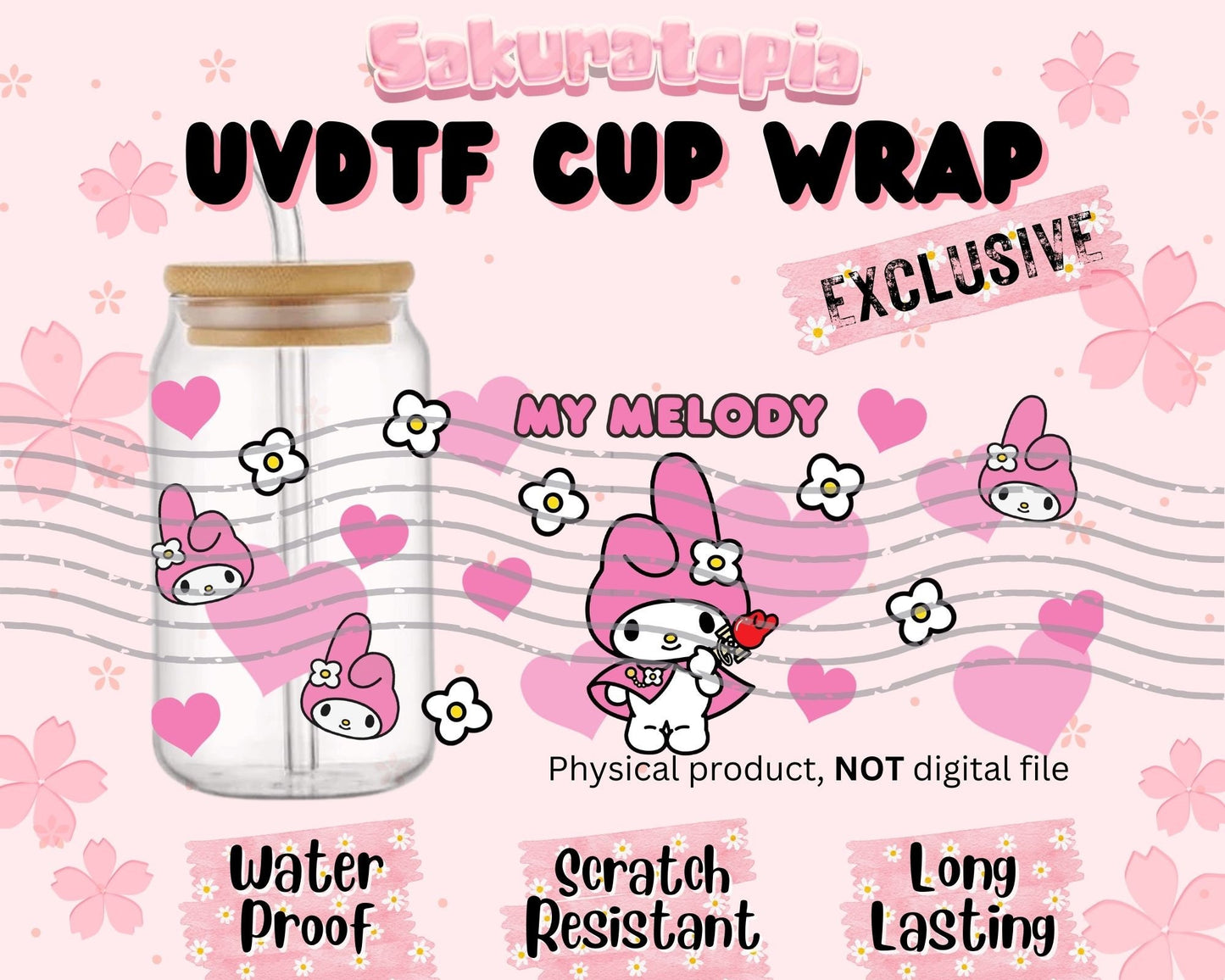 UVDTF Sanrio Anime Cup Wrap, Ready to Use Glass Cup Wrap for Glass Can | Ready to Apply UVDTF, UVDTF Transfers