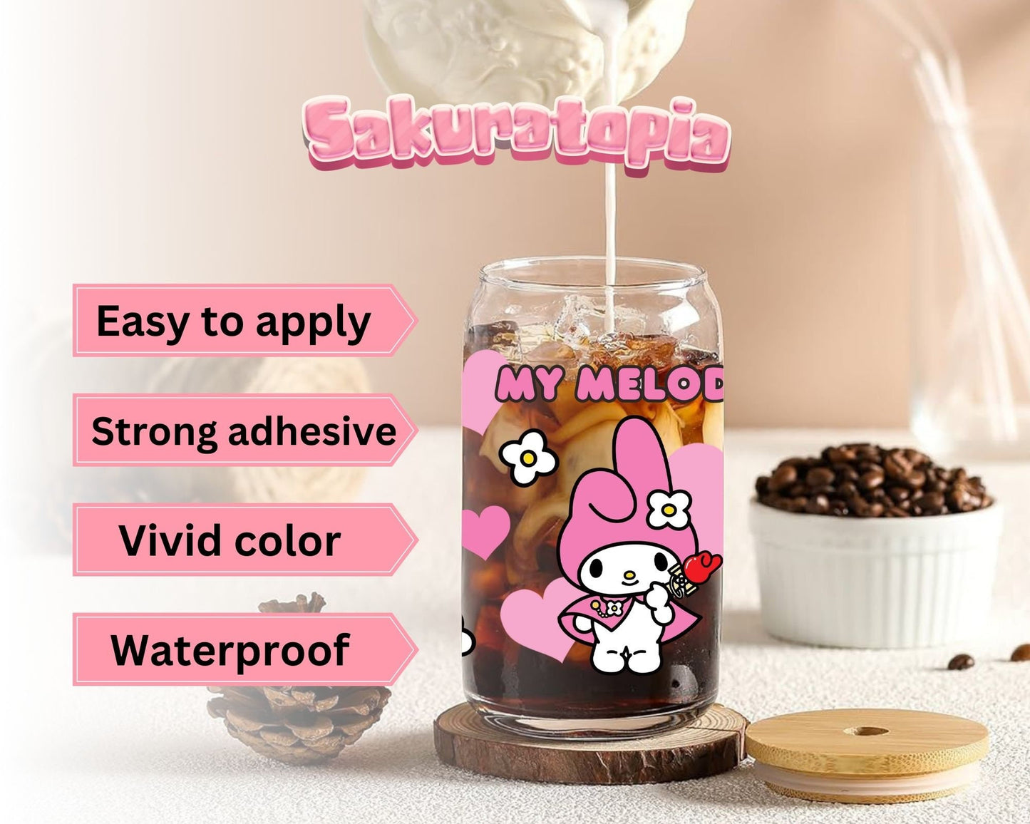 UVDTF Sanrio Anime Cup Wrap, Ready to Use Glass Cup Wrap for Glass Can | Ready to Apply UVDTF, UVDTF Transfers