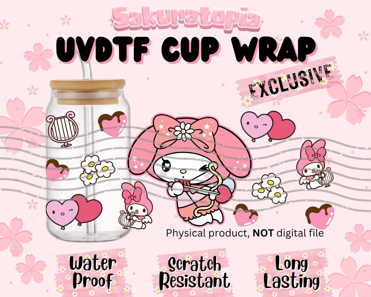 UVDTF Sanrio Anime Cup Wrap, Ready to Use Glass Cup Wrap for Glass Can | Ready to Apply UVDTF, UVDTF Transfers