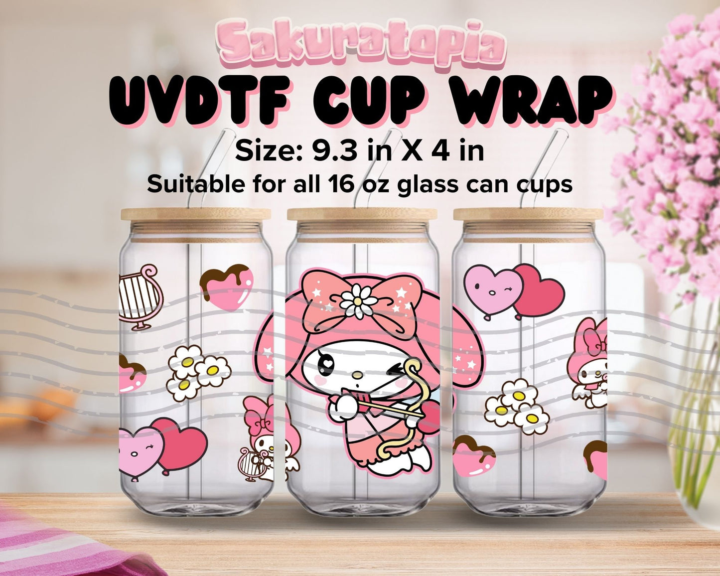 UVDTF Sanrio Anime Cup Wrap, Ready to Use Glass Cup Wrap for Glass Can | Ready to Apply UVDTF, UVDTF Transfers