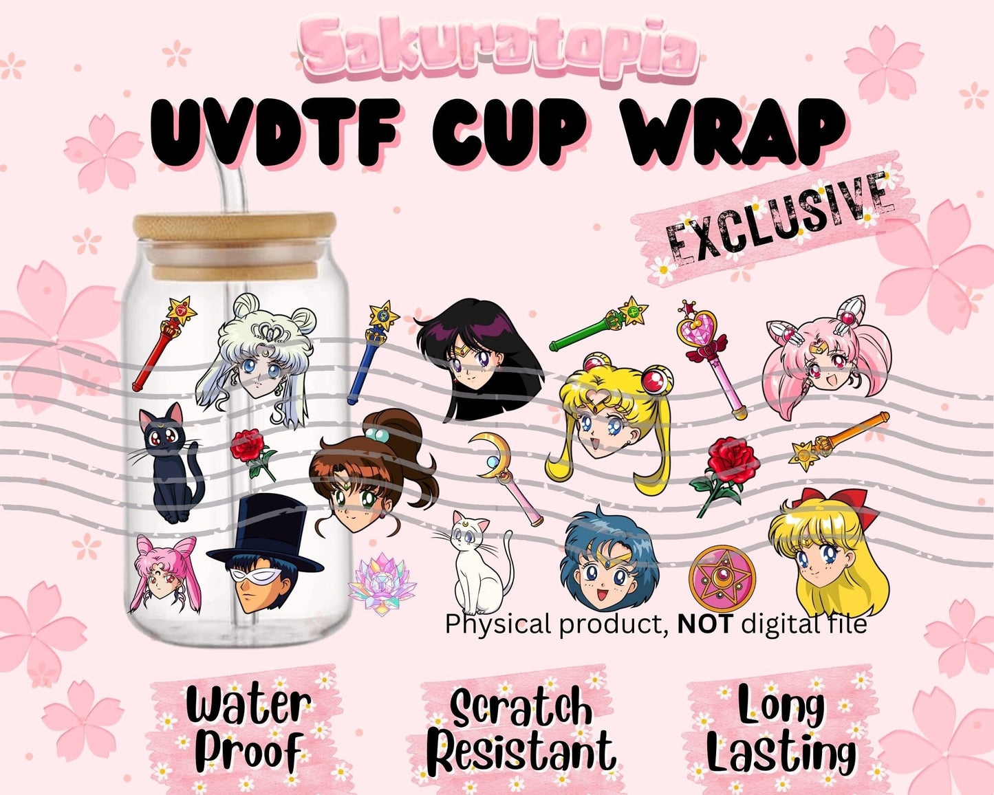 UVDTF Anime Cup Wrap, Ready to Use Glass Cup Wrap for Glass Can | Ready to Apply UVDTF, UVDTF Transfers