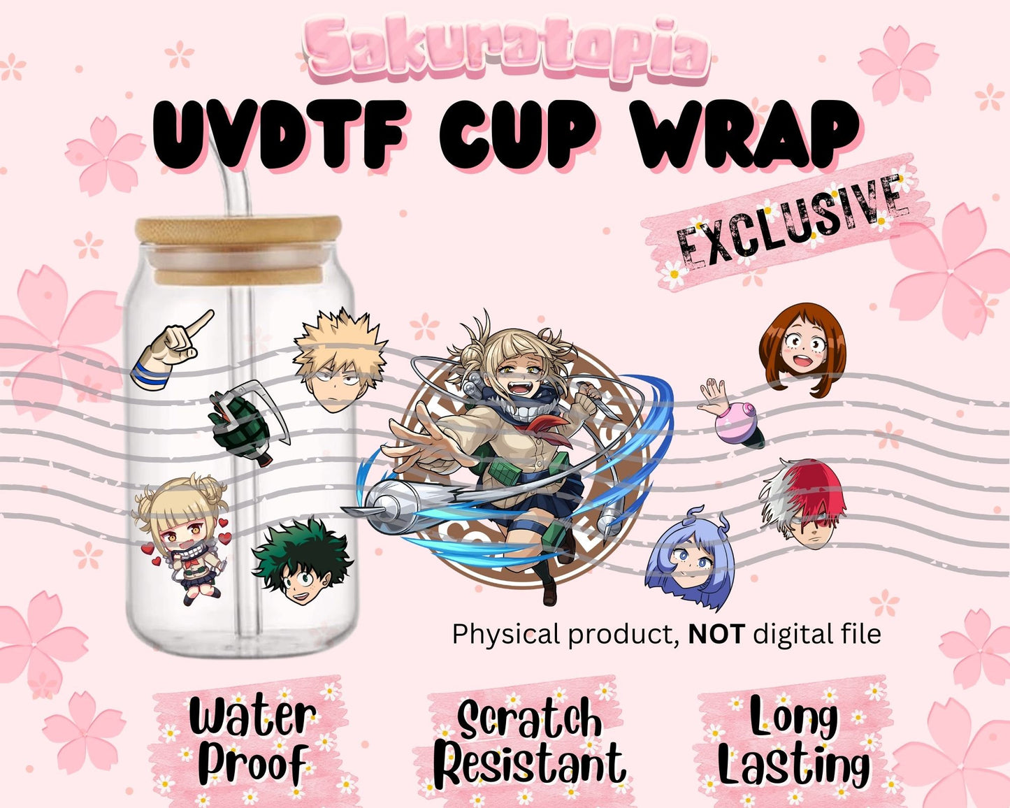 UVDTF Anime Cup Wrap, Ready to Use Glass Cup Wrap for Glass Can | Ready to Apply UVDTF, UVDTF Transfers