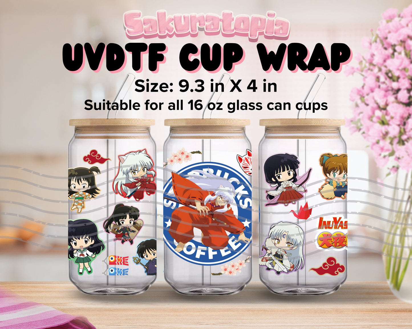 UVDTF Anime Cup Wrap, Ready to Use Glass Cup UVDTF transfers for Glass Can | Ready to Apply UVDTF wraps for Libbey Glass