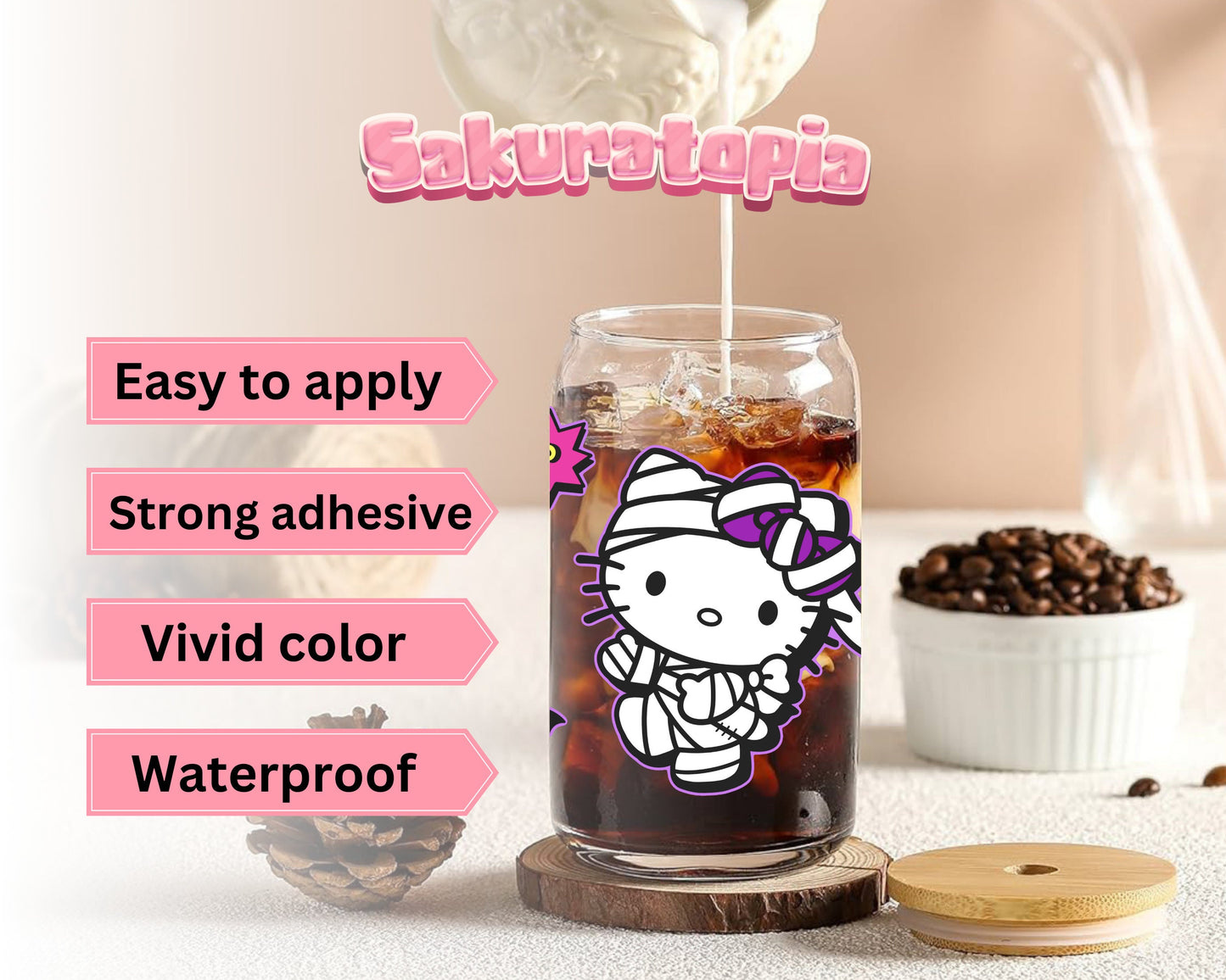 UVDTF Sanrio Anime Cup Wrap, Ready to Use Glass Cup UVDTF transfers for Glass Can | Ready to Apply UVDTF wraps for Libbey Glass