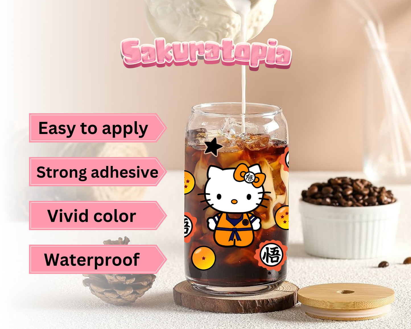 UVDTF Sanrio Anime Cup Wrap, Ready to Use Glass Cup UVDTF transfers for Glass Can | Ready to Apply UVDTF wraps for Libbey Glass