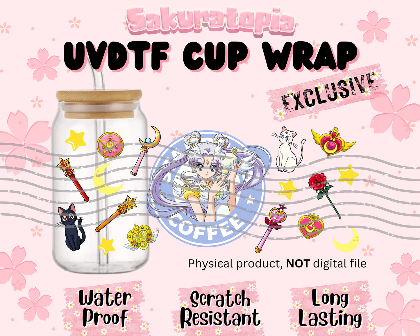 UVDTF Anime Cup Wrap, Ready to Use Glass Cup UVDTF transfers for Glass Can | Ready to Apply UVDTF wraps for Libbey Glass